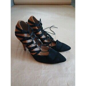 Burju Karla Pointed Toe Lace Up Stiletto Womens US 9.5 Black Brown Dance Shoe